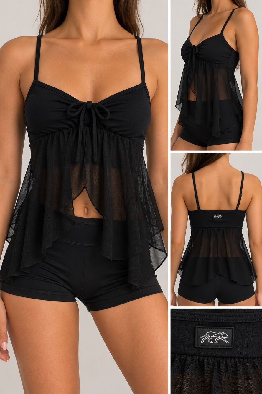 Tiger Friday Black Mesh Peplum Dance Top Adult Small Ballet Y2K